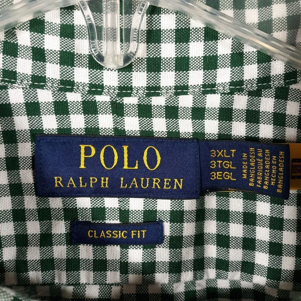 Polo Ralph Lauren Shirt Mens 3XL Tall Classic Fit Pony Green Gingham Plaid